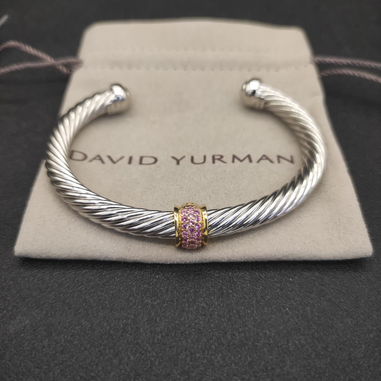 David Yurman Silver Cable Bracelet with Pink Gemstone